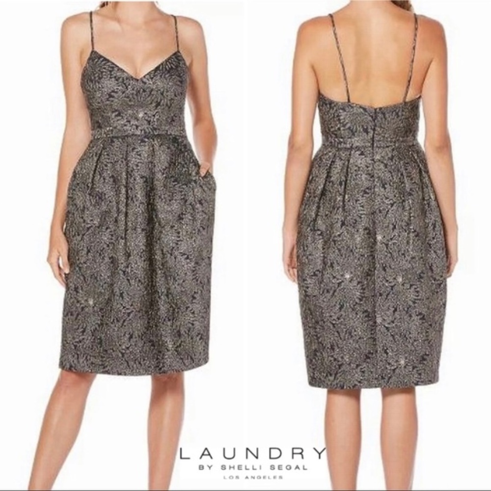 NWT Nordstrom Metallic Jacquard Brocade Midi Dress